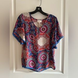 Laundry by Shelli Segal (Size 2) Red & Blue Patterned Indie Top